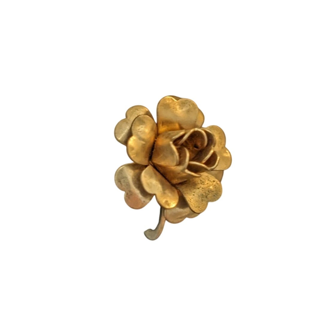 Vintage Gold Tone Floral Rose Screw Back Earrings