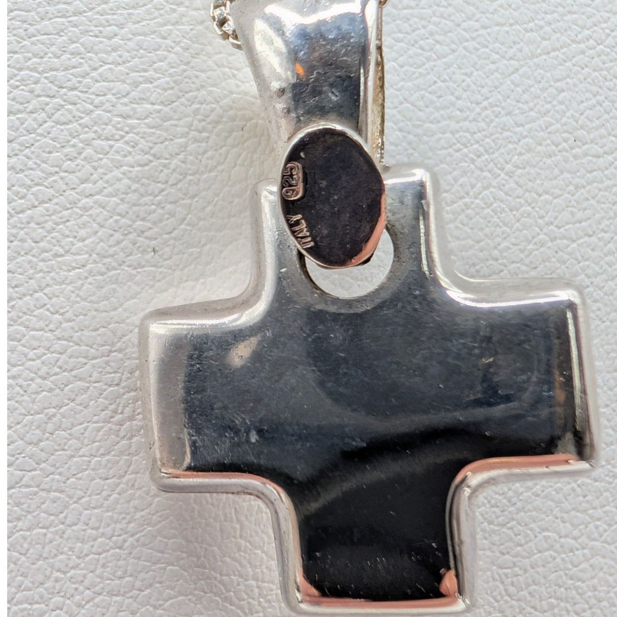 Vtg 925 Italy Sterling Silver Puffy Cross Pendant 18" Box Chain Necklace