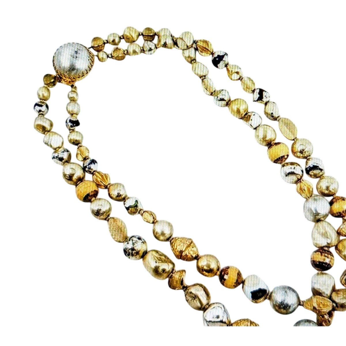 VTG Signed Hattie Carnegie Two Strand Goldtone & Silver Tone Beaded 19" Necklace