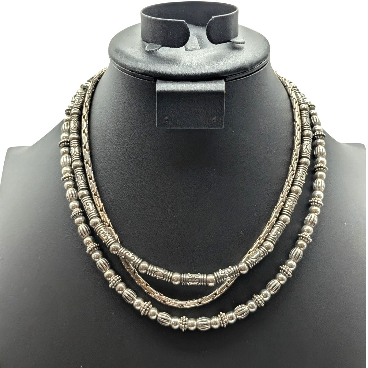 Lot of Three Chunky Silver Tone Beaded Chain Necklaces