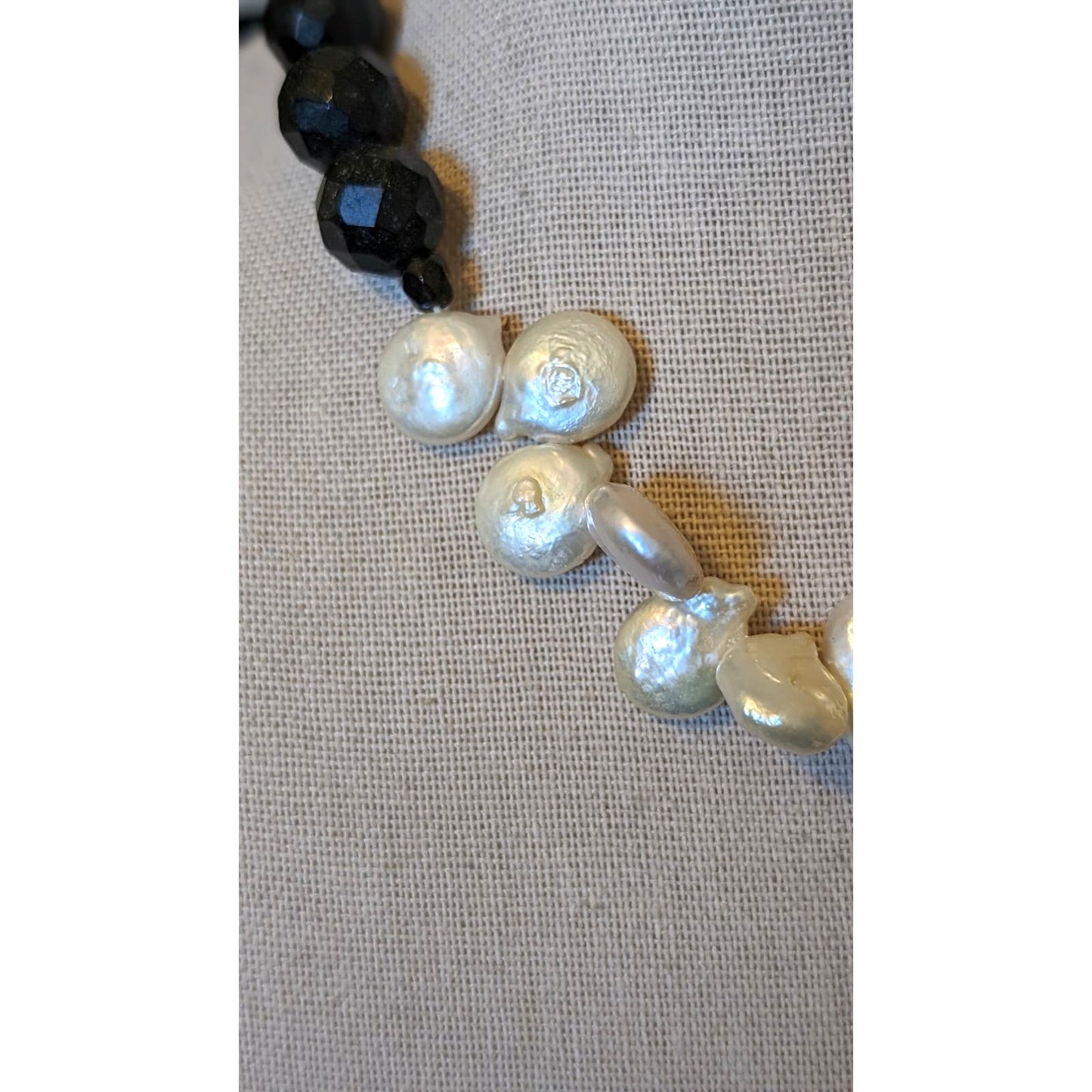 White House Black Market Black Faceted Glass Bead & Freshwater Pearl Necklace