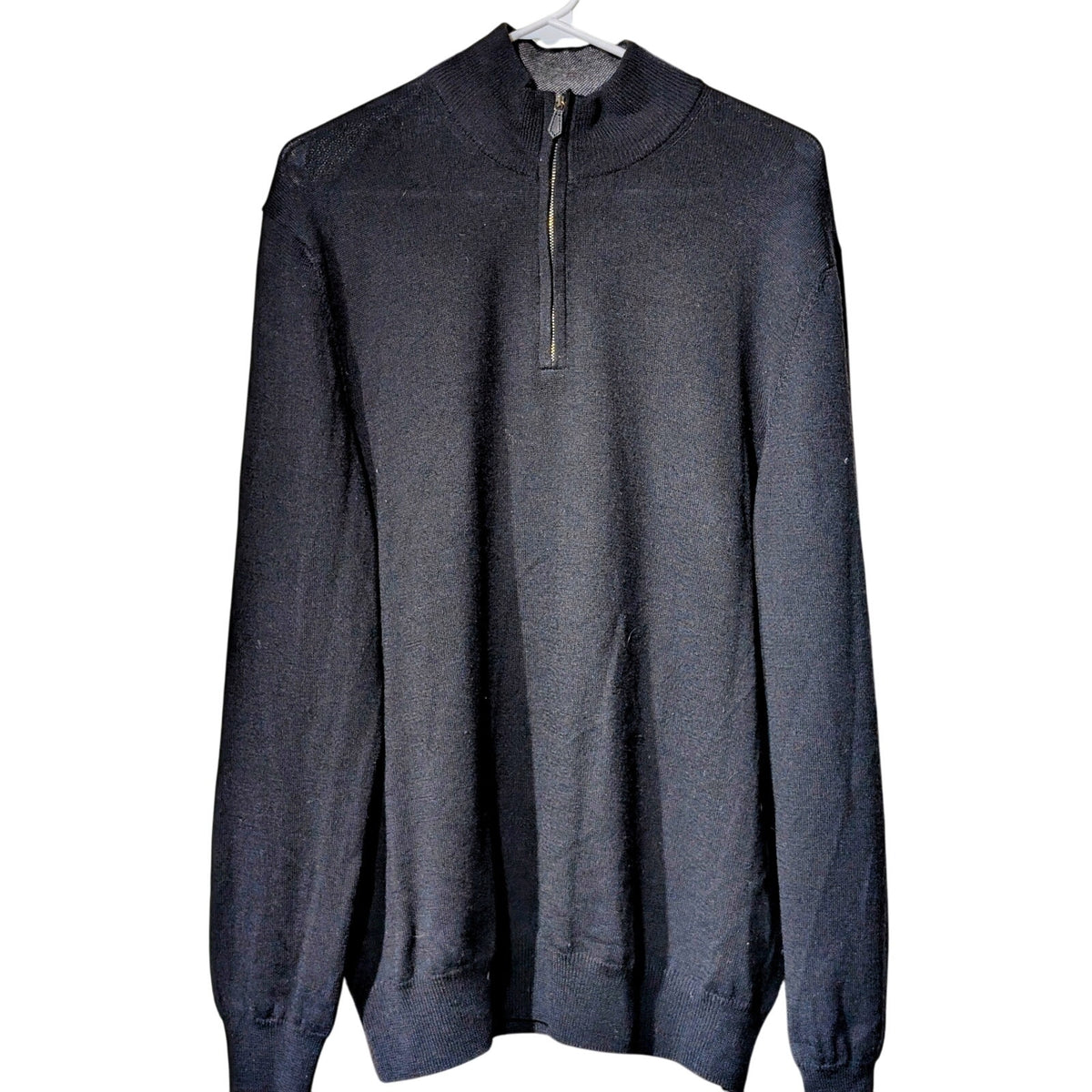 Black Brown Made in Italy 100% Extra Fine Merino Wool Quarter Zip Sweater Mens L