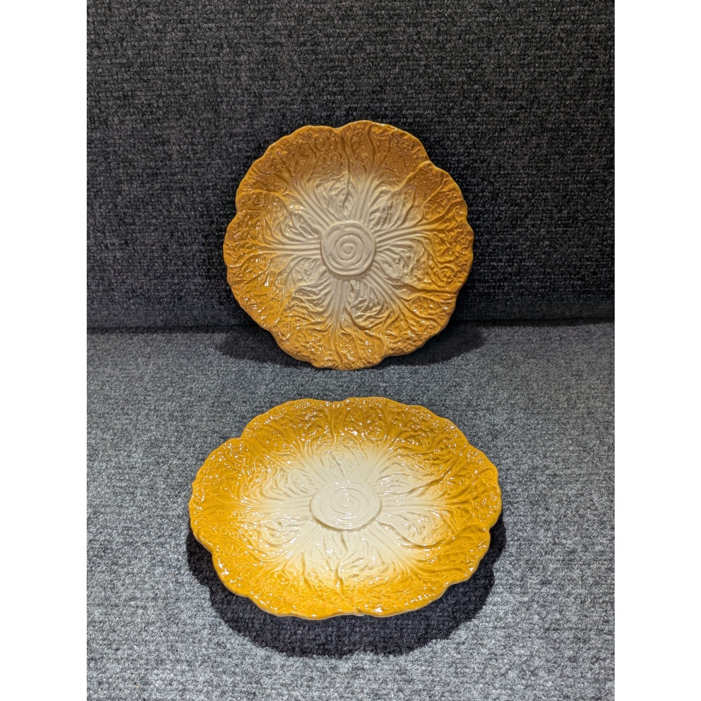 Set of Two Yellow/Golden Cabbage Leaf Plates