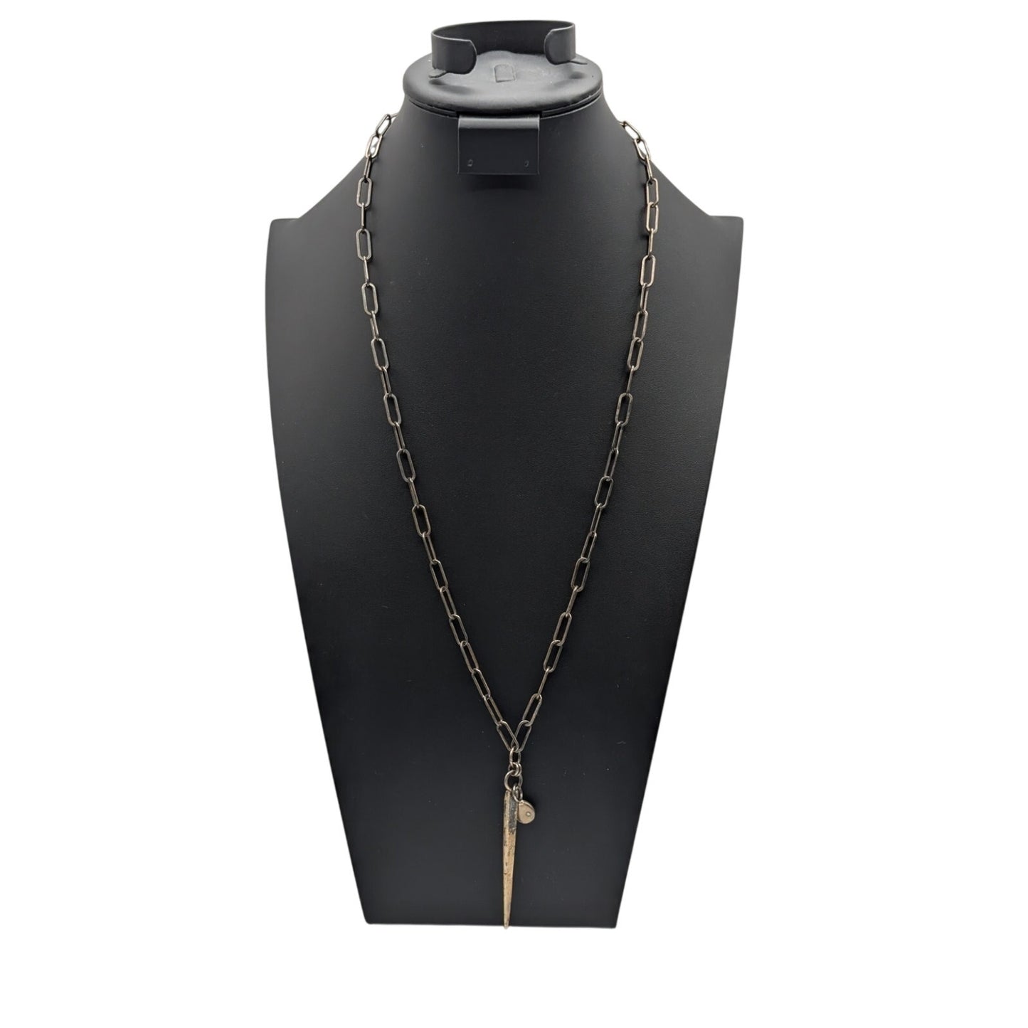 Rustic Antiqued Look Paper Clip Long Chain Spike Pendant Necklace