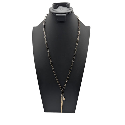 Rustic Antiqued Look Paper Clip Long Chain Spike Pendant Necklace