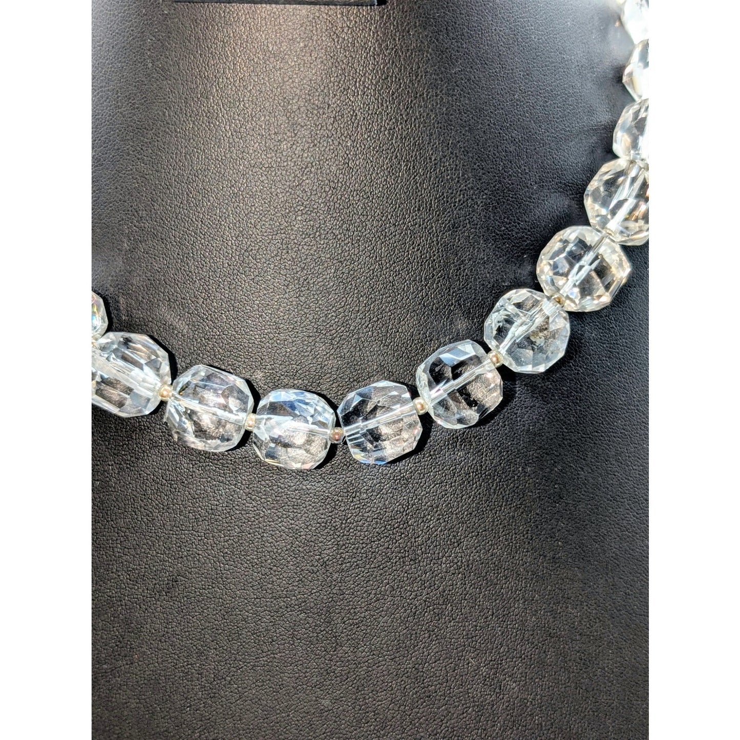 Vtg 925 Sterling Chunky Faceted Cut Rock Crystal Quartz Toggle Clasp Necklace
