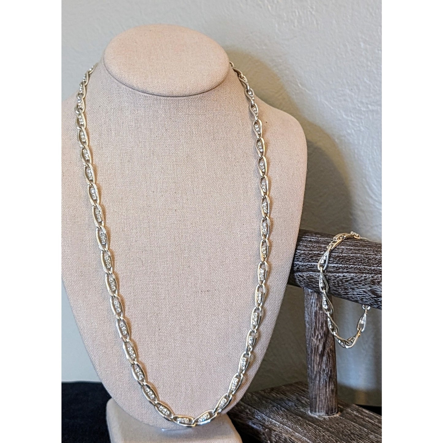 Triple Austrian Crystals Set in Silver Plated Chain Necklace & Matching Bracelet