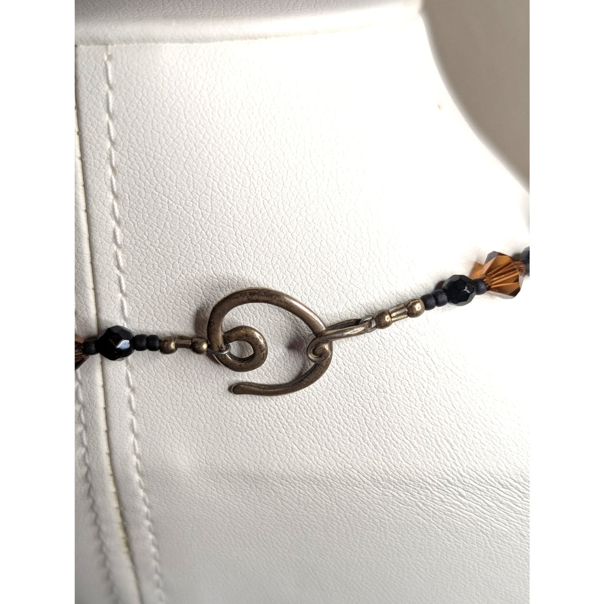 Black & Brown Crystal & Agate Stone Beaded 18" Necklace with Swirl Hook Clasp