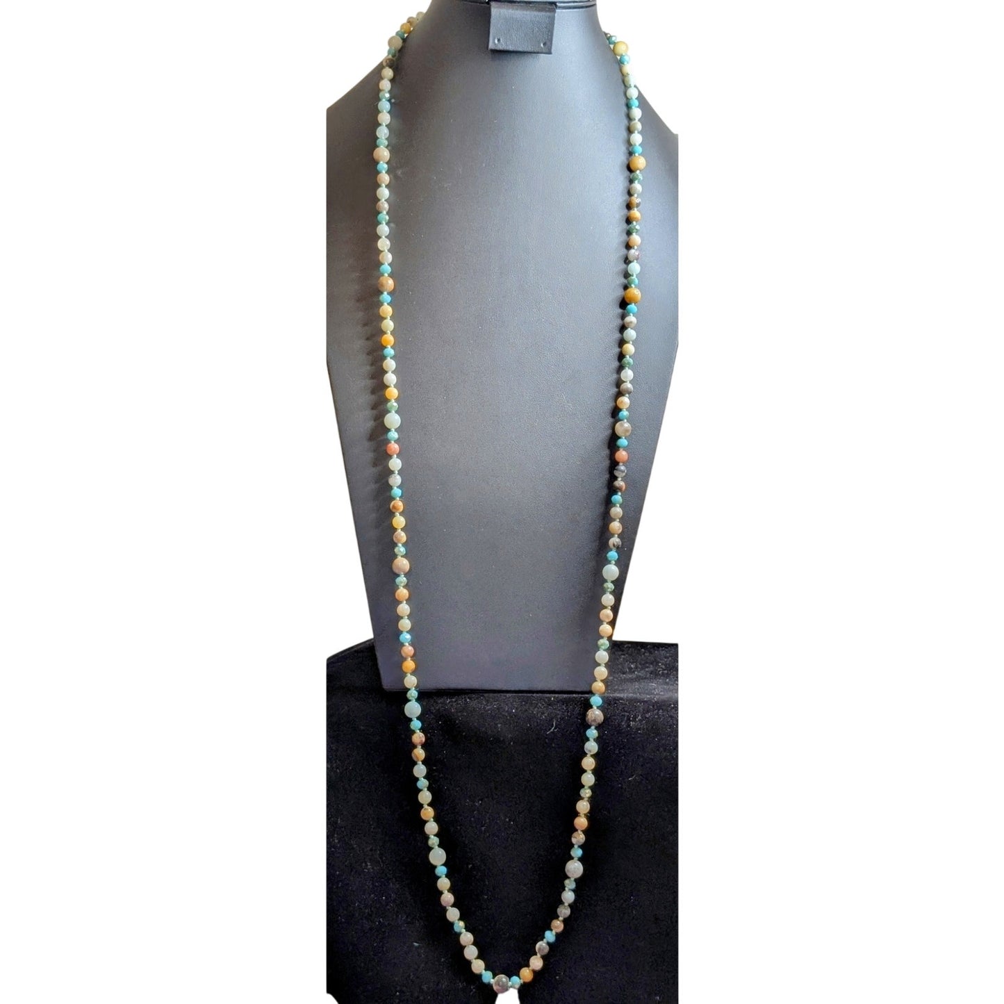 Jasper Glass Agate Quartz Multi Stone Opera 48" Hand Knotted Necklace