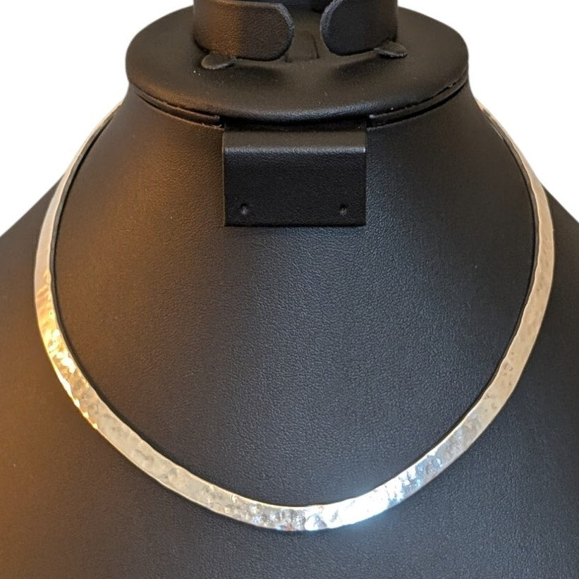 Silver Plated Unmarked Hammered Collar Torque Necklace