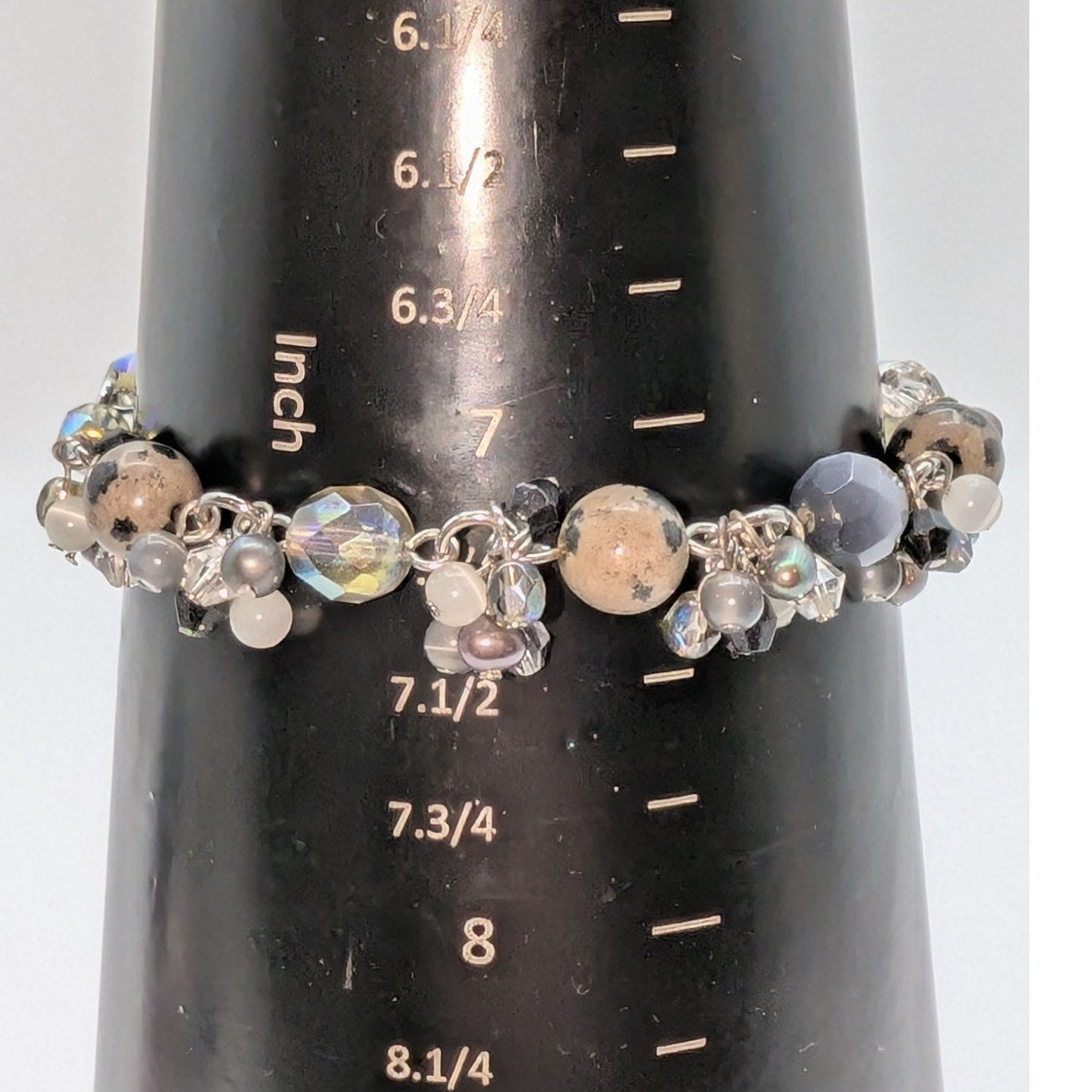 Little Bit of Everything Stone Crystal Pearl Bead Dangle Silver Tone Bracelet