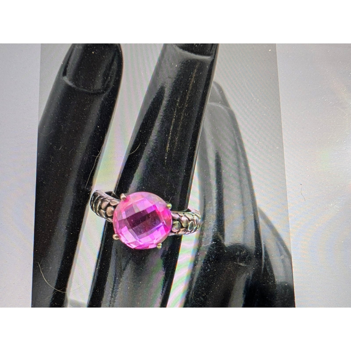 Michael Dawkins 925 Sterling Rose Cut Checkerboard Round Pink Sapphire Ring Sz 6