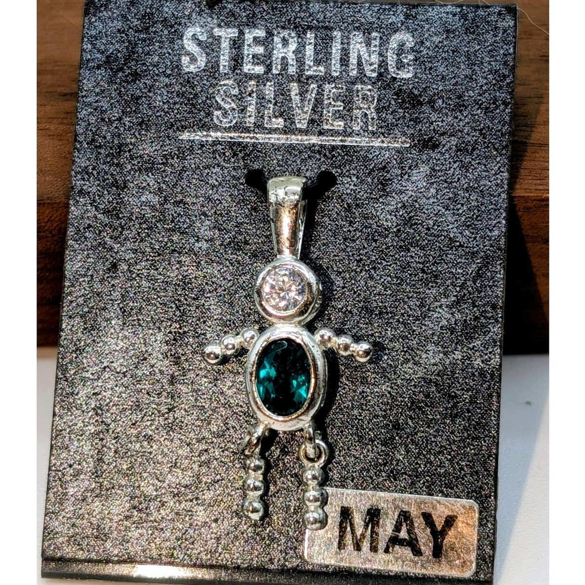 Vintage Sterling Silver May Birthstone Crystal CZ Pendant/Charm New on Card