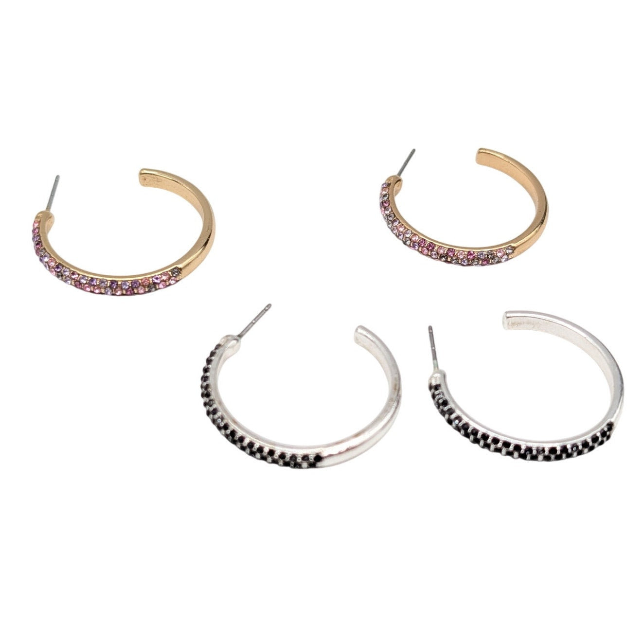 Two Pair 1" Rhinestone Encrusted Half Hoop Earrings