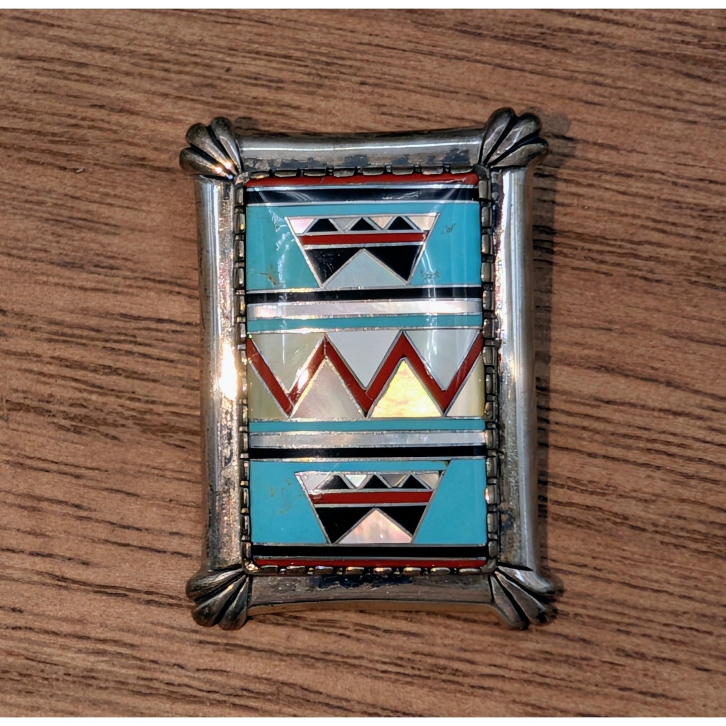 Vtg Carolyn Pollack Relios Southwestern Inlay Stone Sterling Brooch/Pendant