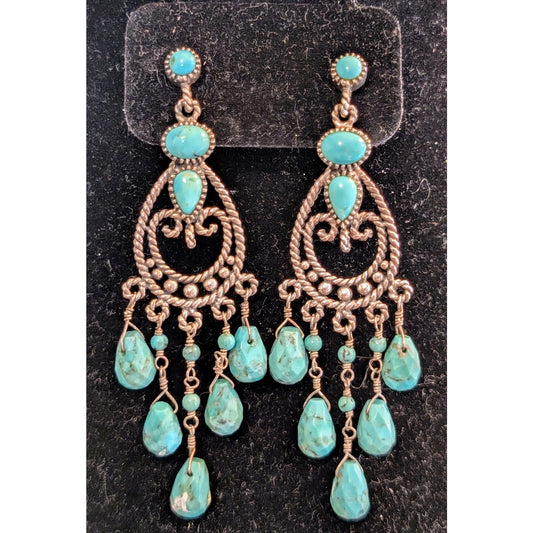 Barse Turquoise & Sterling Silver Chandelier Pierced Earrings