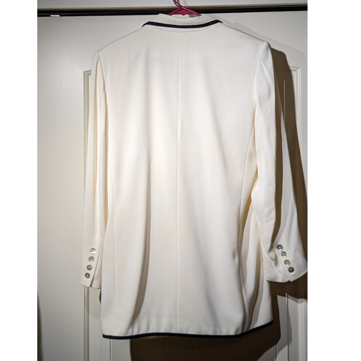Valerie Stevens Cream Black Trim Lightweight Lined Blazer Womens Sz 8