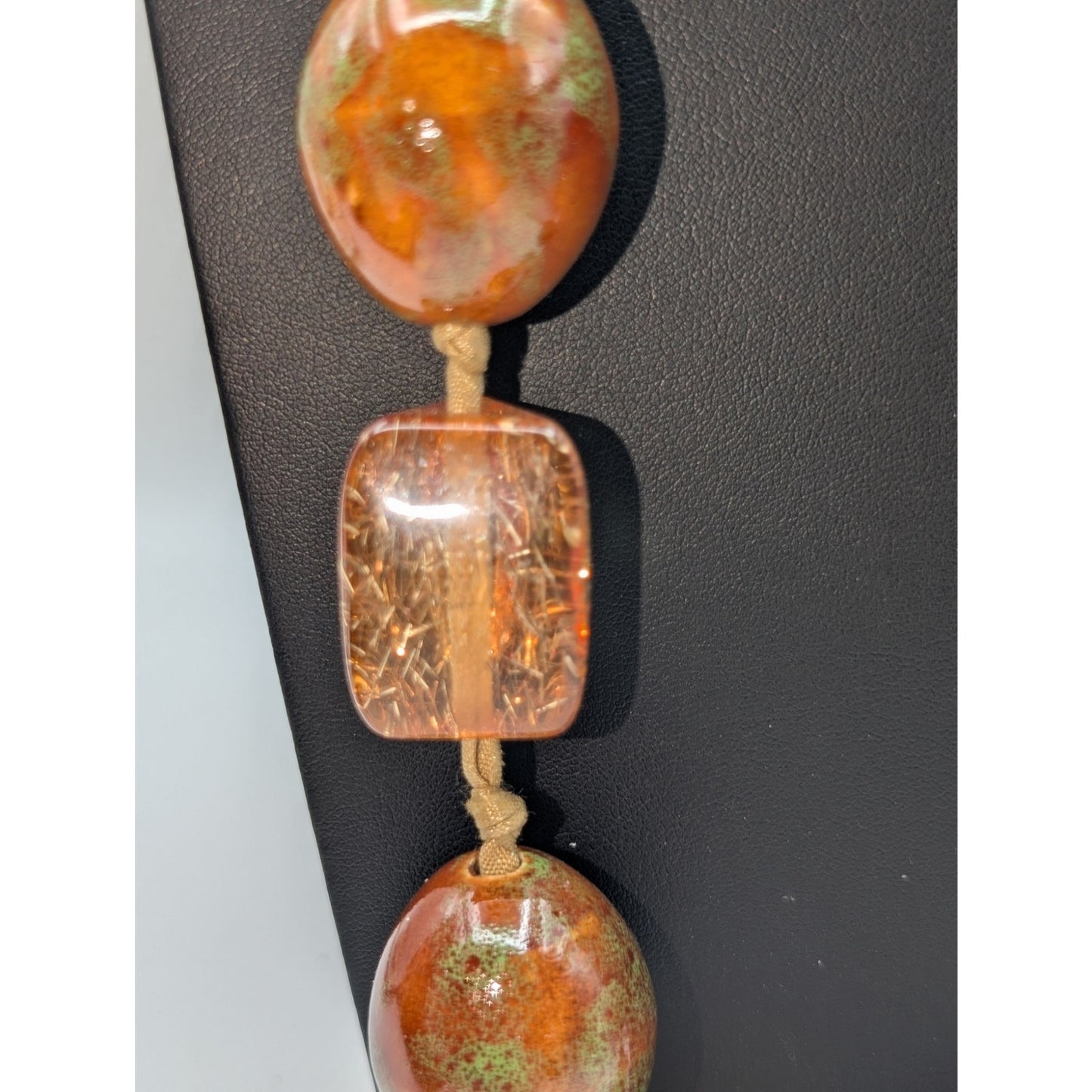 Chico's Very Chunky Heavy Ribbon Strung Glass & Lucite Bead 38"-42" Necklace