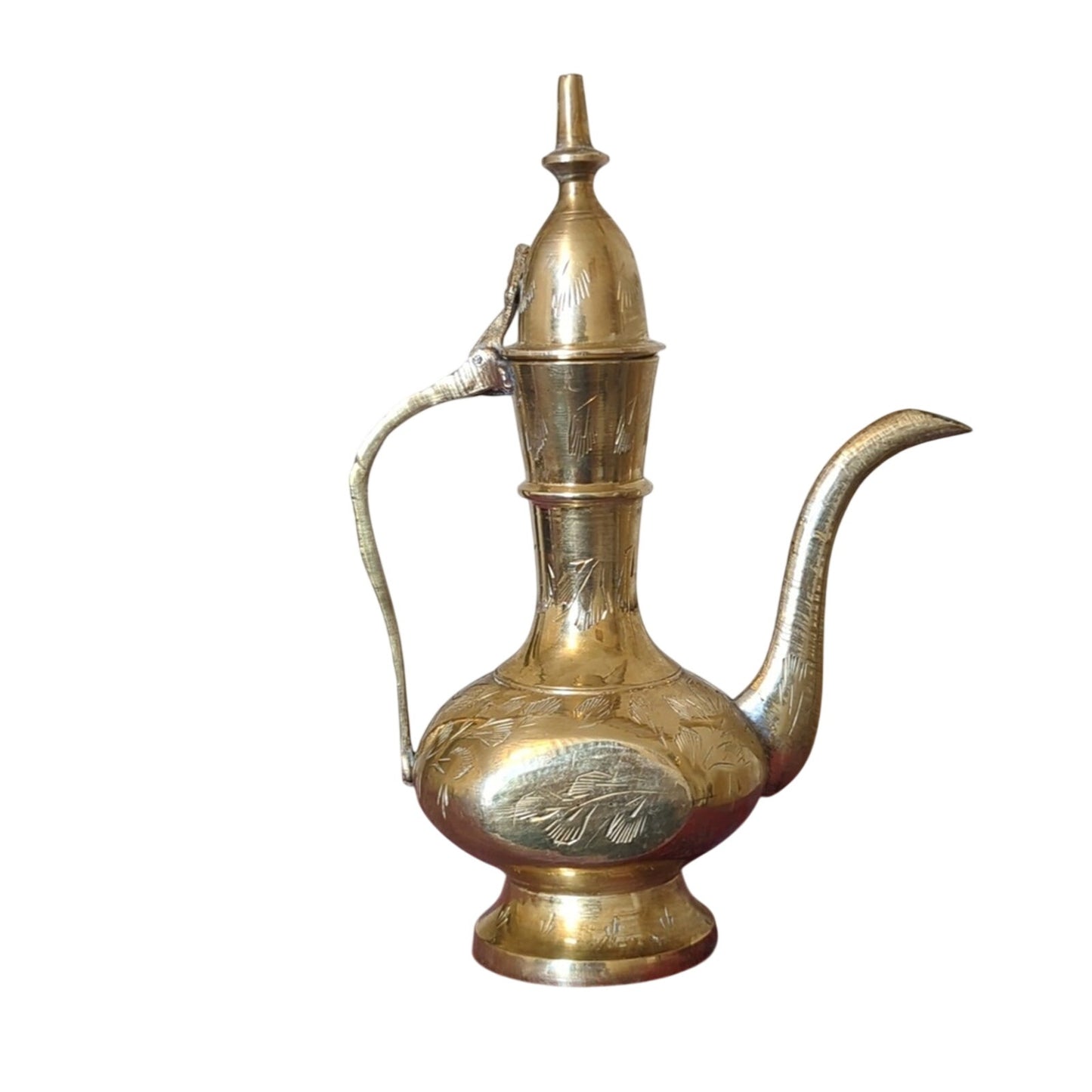 Vtg 6.5" Etched Brass Made in India Hinged Lit Coffeepot Teapot