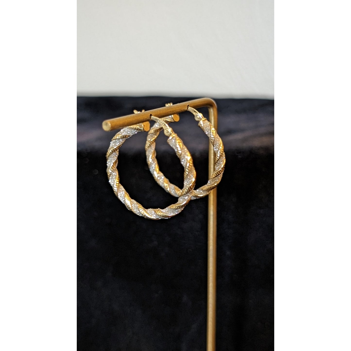 Marked 925 Silver 1.25" Twisted Star Dust French Hinge Hoop Earrings