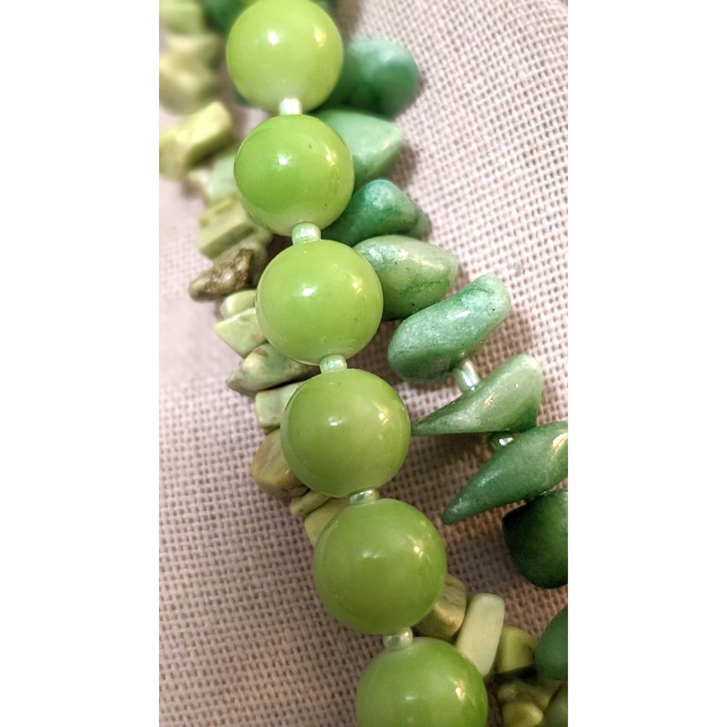 Spring Green Three Strand Bead/Stone Necklace