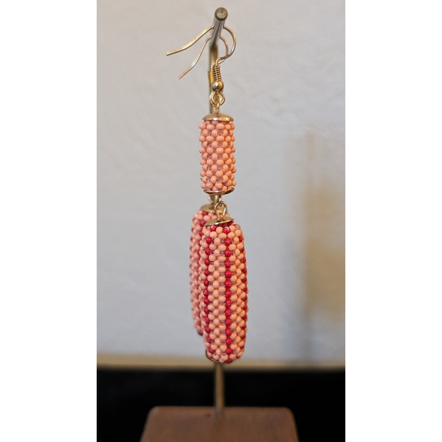 Vintage Peach Salmon Beaded Dangle French Wire Earrings