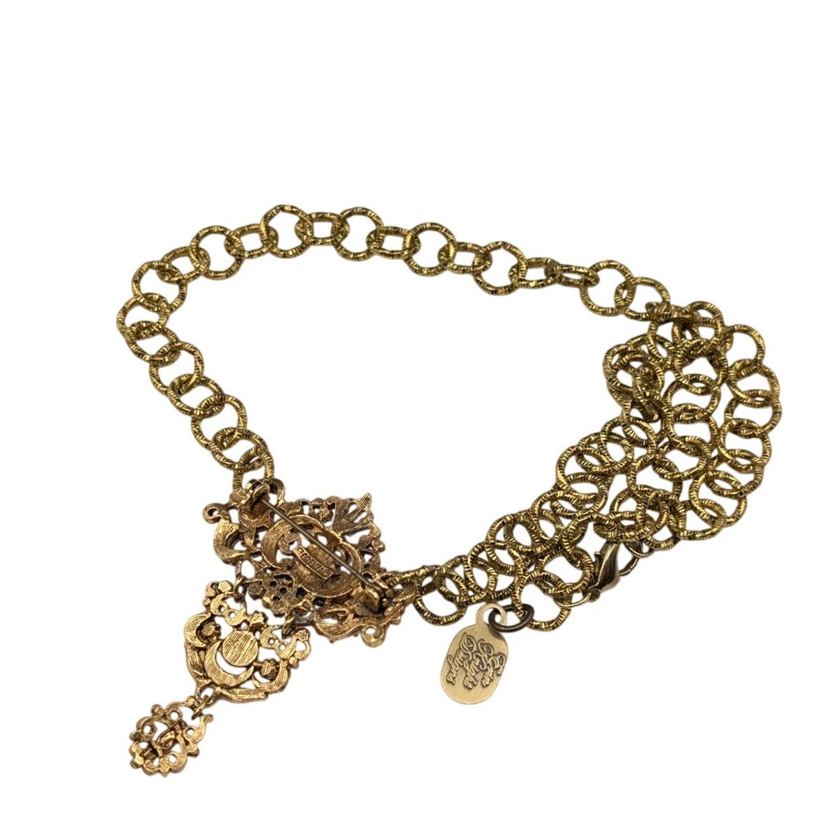 Florenza Vintage 1950s Three Section Brooch Repurposed Pendant 18" Necklace