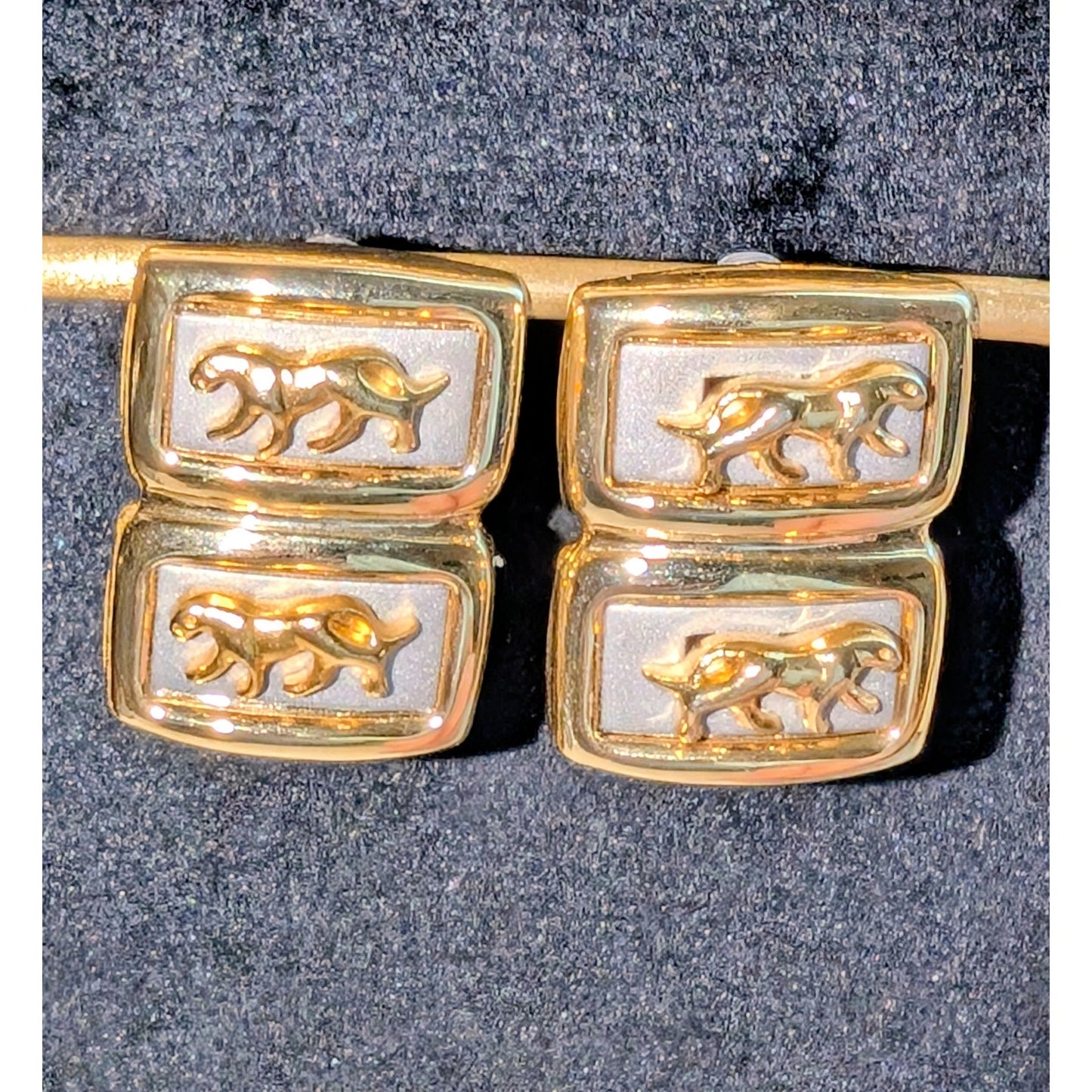 Vintage Two Tone Double Panther Pierced Earrings