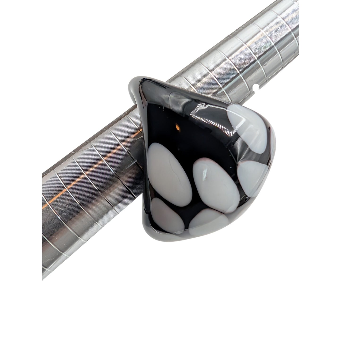 Chunky Black Polka Dot Lampwork Glass Dome Ring Size 6
