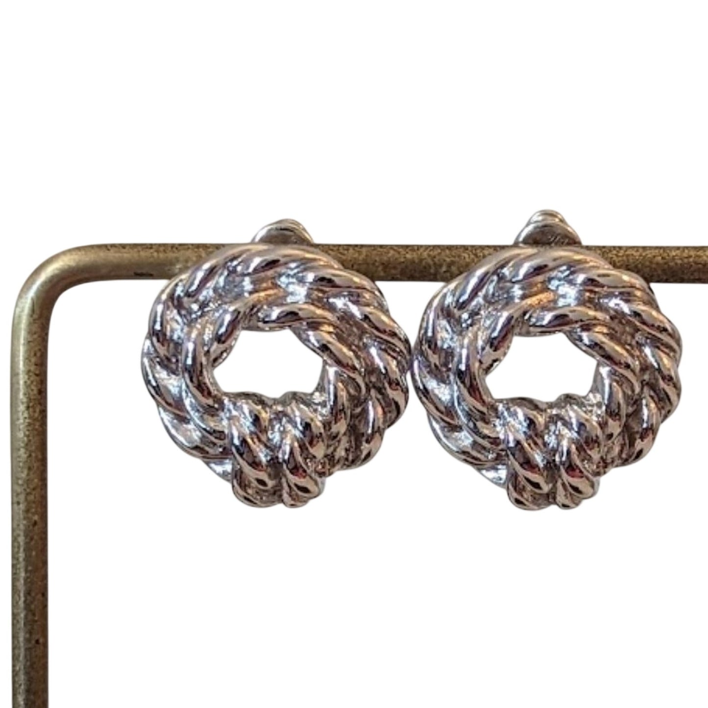 Marked Monet Silver Tone Wreath Design Post Earrings