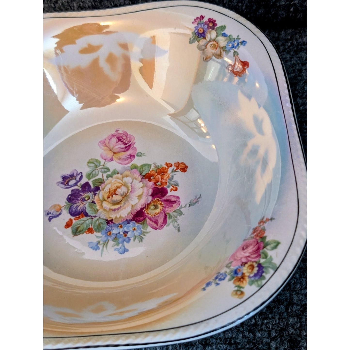 Vintage Crown Ivory Large Serving Bowl Floral Design Japan 11 30