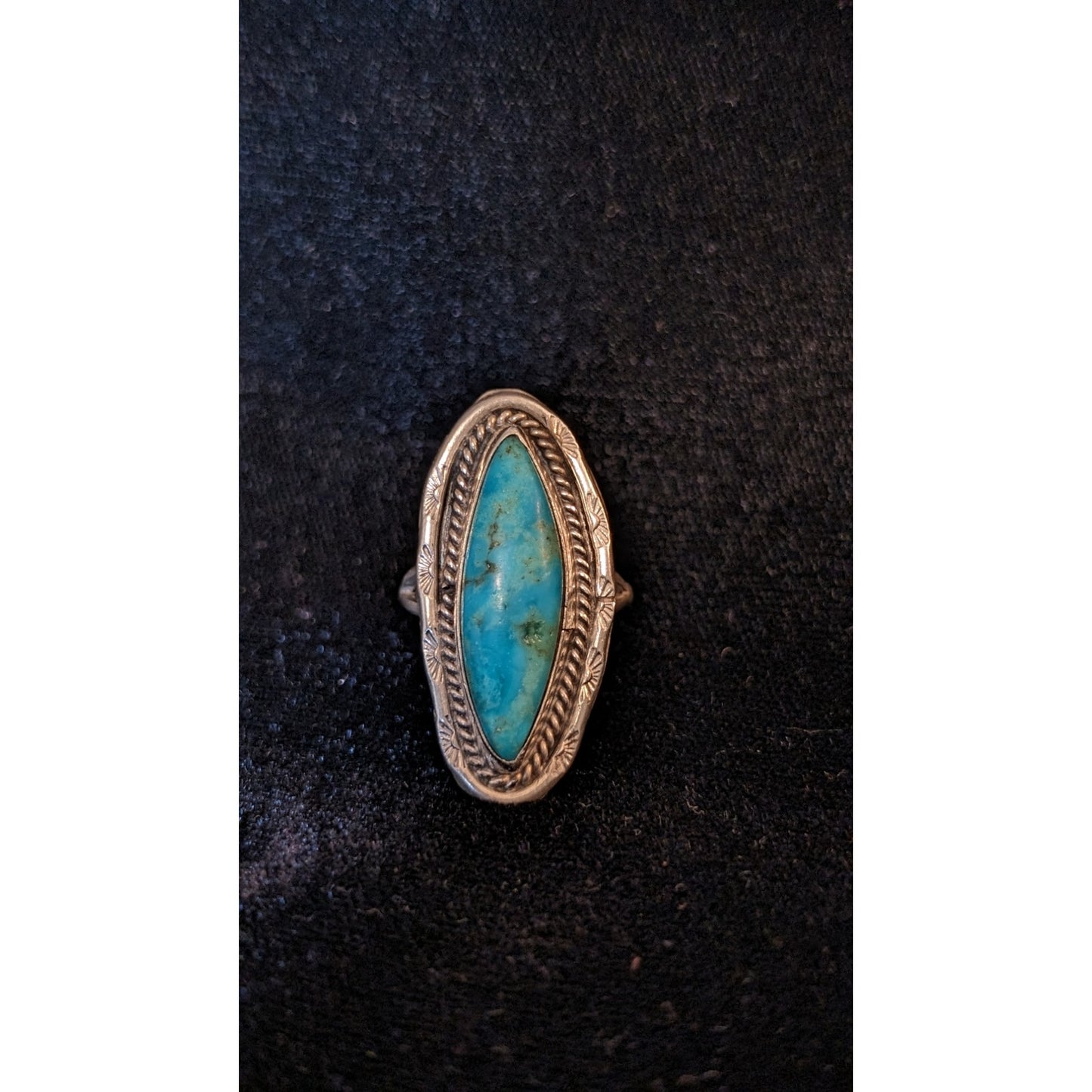 Vintage Navajo Elongated Turquoise Ring Size 6.5 Native American