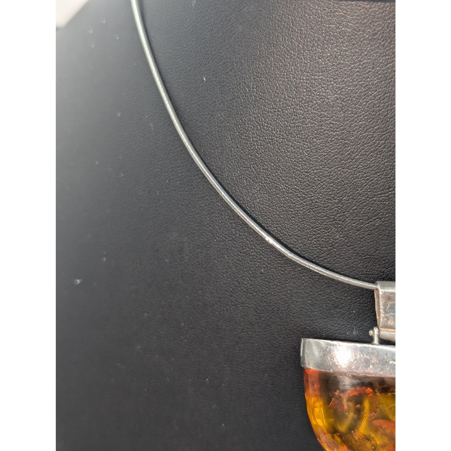 VTG 925 Sterling Silver Baltic Amber Pendant On Sterling 15.5" Cord Necklace