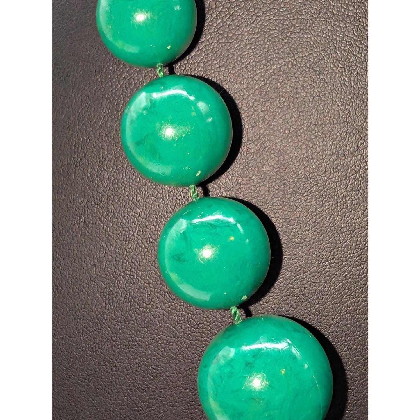 Vintage Graduated Green Acrylic Bead 24" Necklace