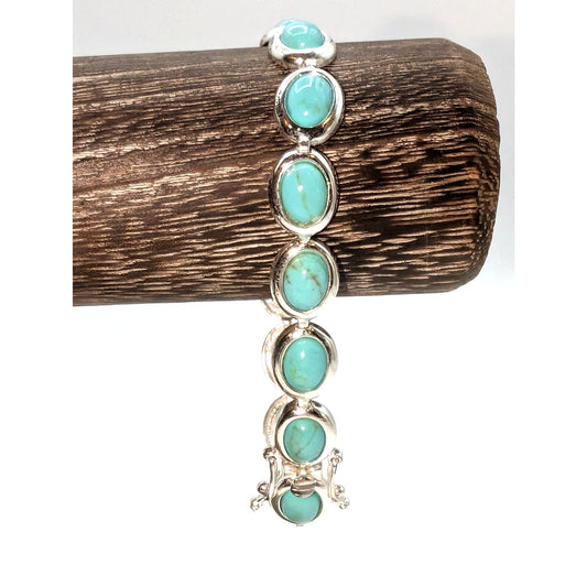 925 Sterling Silver Bracelet W/ Oval Set Reconstituted Turquoise Stone