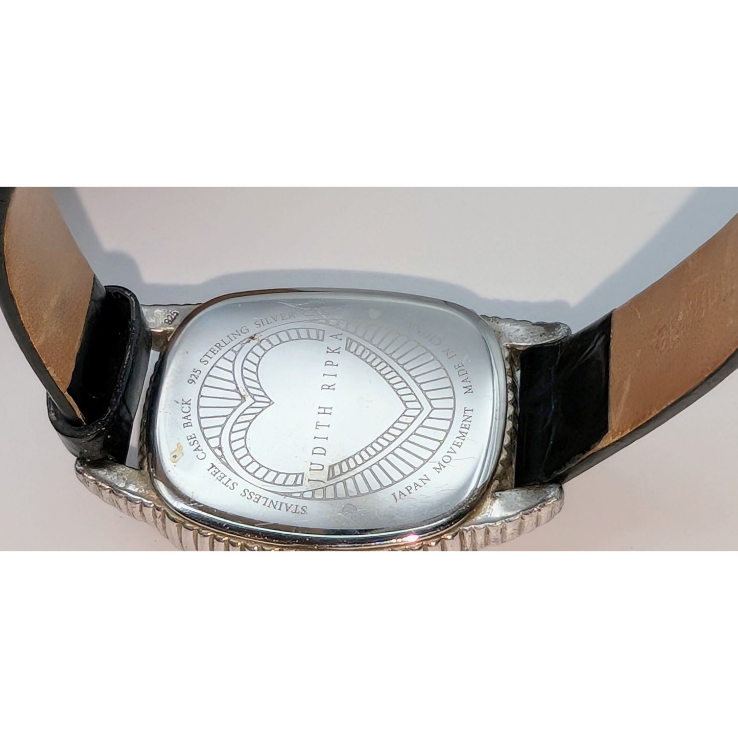 Judith Ripka MOP Sterling Silver Case Genuine Leather Band Double Heart Watch