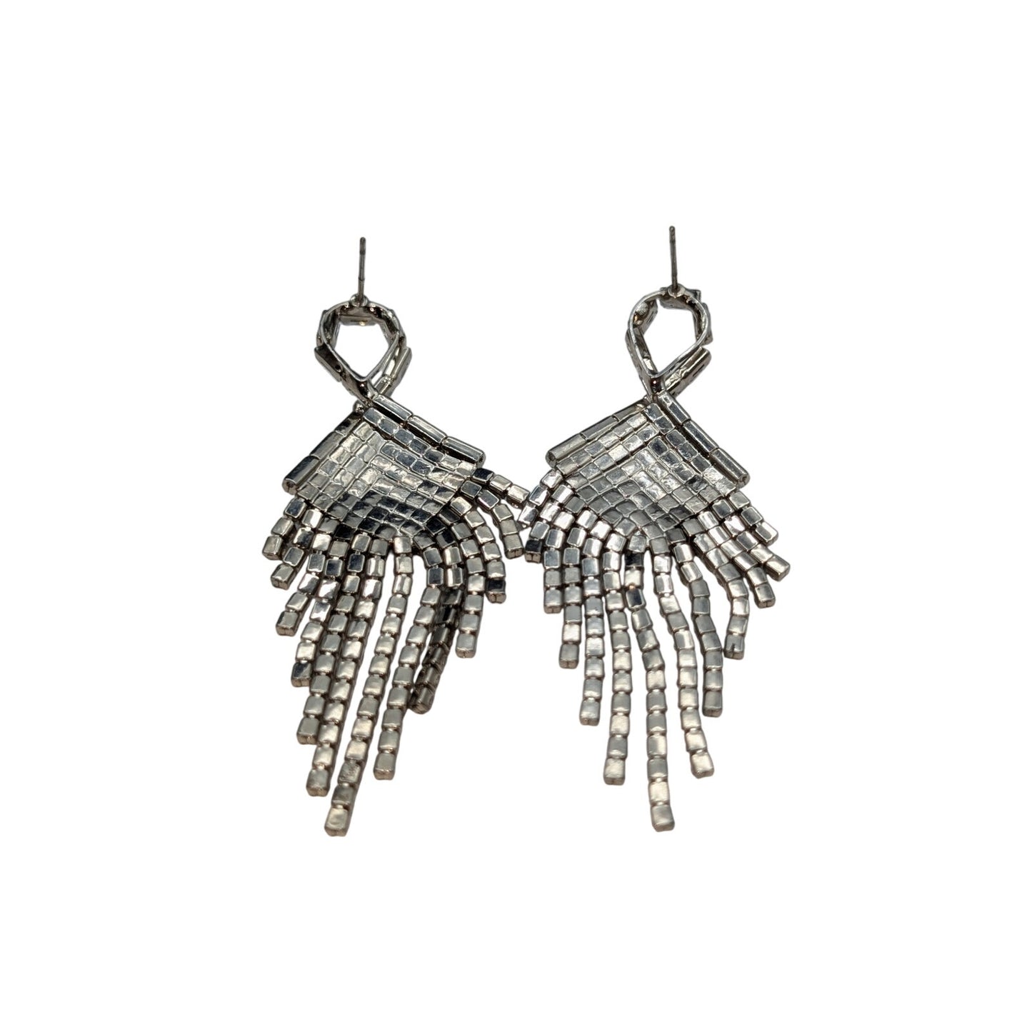 Rhinestone Fringe Dangle Round & Baguette Pierced Earrings