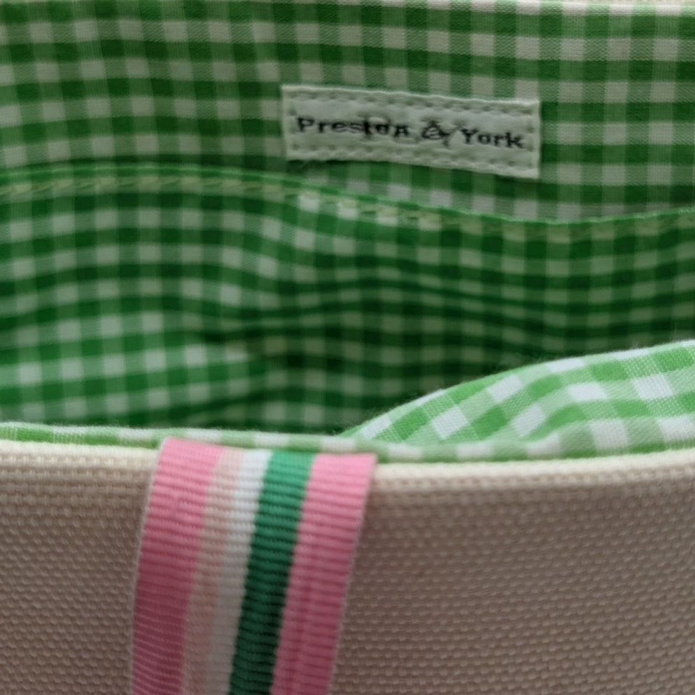 Preston & York Preppy Canvas Bamboo Handle Cream Pink Monogram K Small Tote Bag