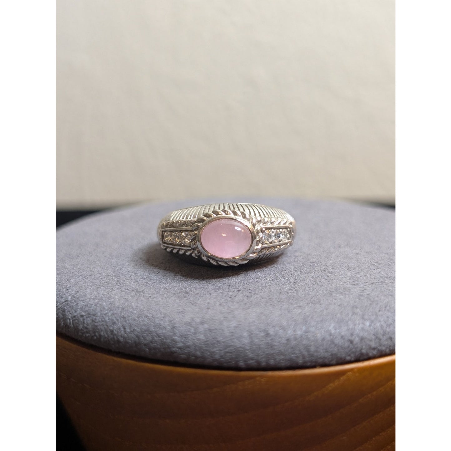 Judith Ripka Sterling Silver Pink Rose Quartz & Diamonique Ring Size 7.75