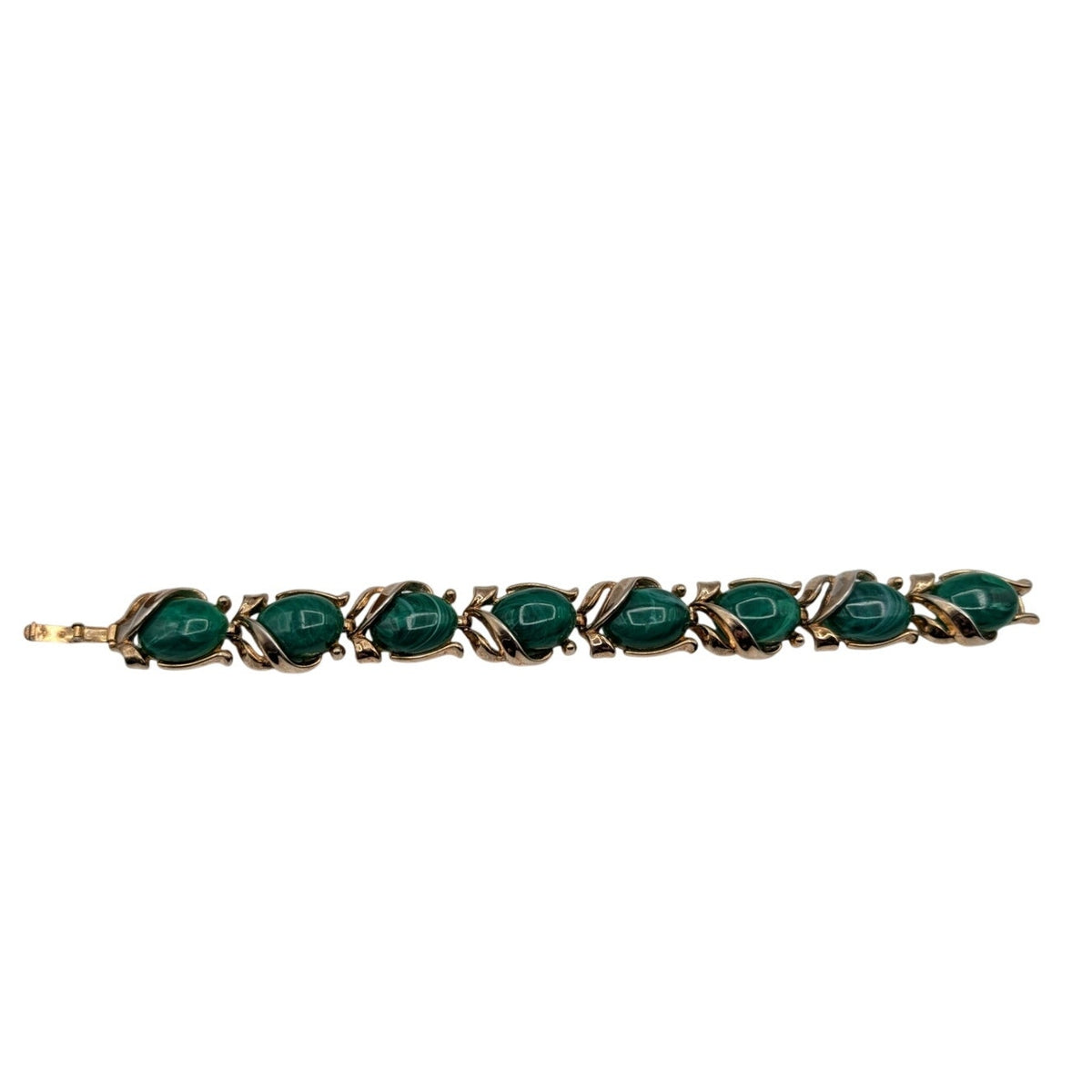 Vintage Crown Trifari Caravan Gold Tone Faux Malachite Green Bracelet