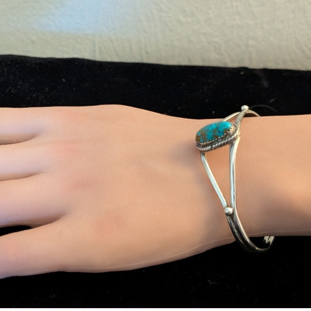 Vintage Signed LR Sterling Native American Southwestern Turquoise Cuff Bracelet