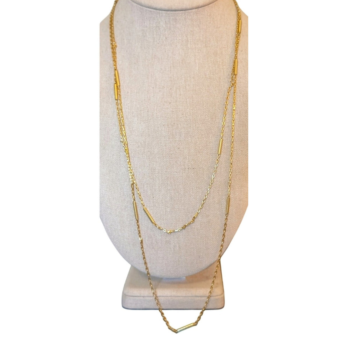 Vintage Vendome Gold Tone Bar Station Chain Link 56" Necklace