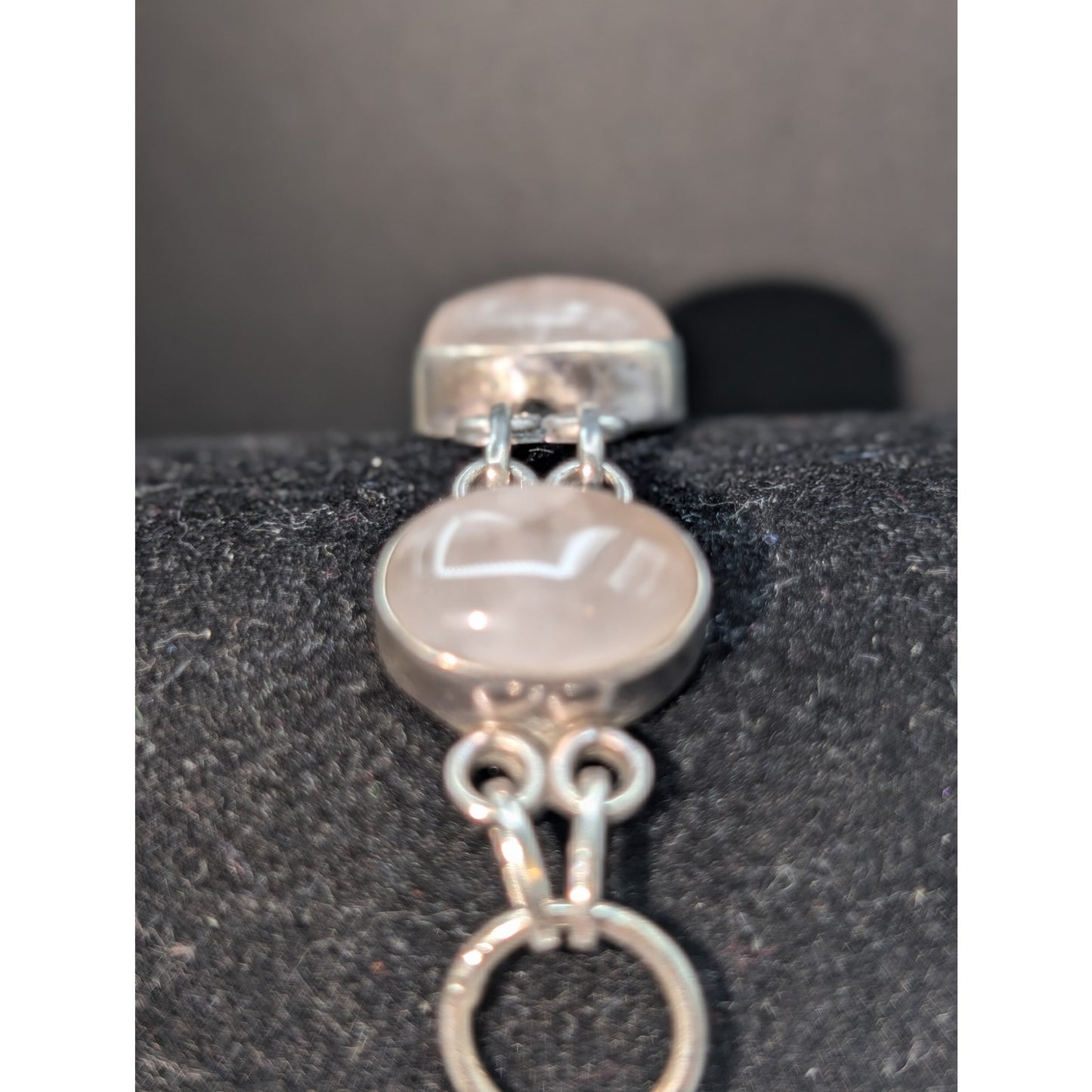 Vintage 925 Sterling Silver Rose Quartz Toggle Clasp Bracelet