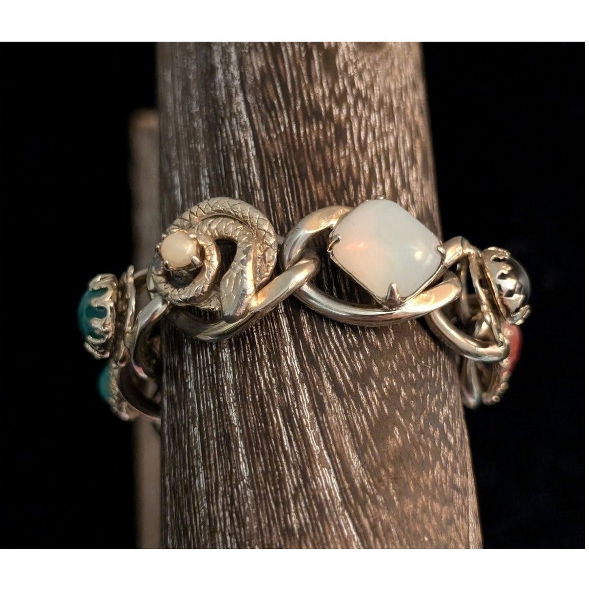Vintage Carved Scarab Multi-Station Chain Link Gold Tone Toggle Clasp Bracelet