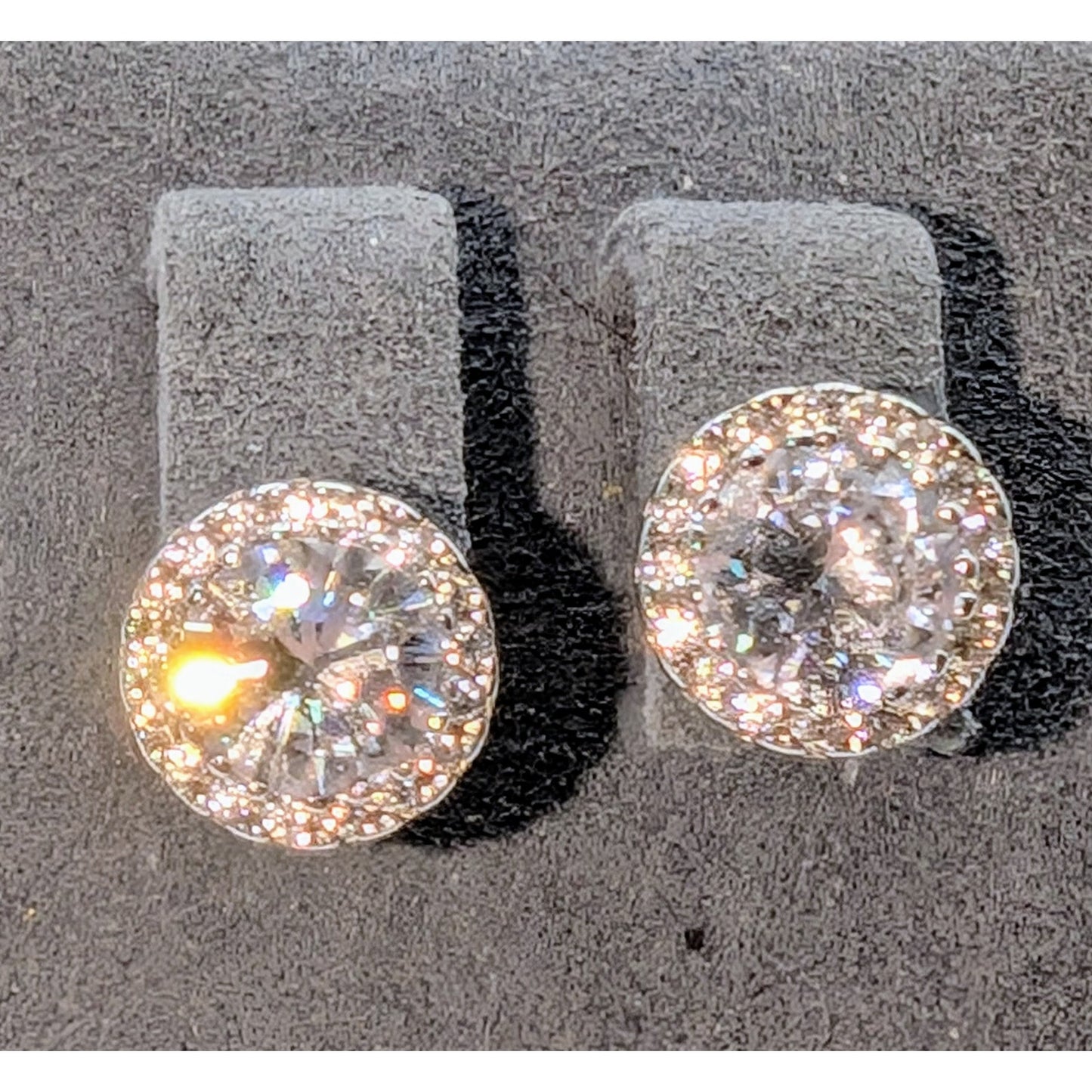 925 Sterling Silver CZ Halo Surround Raised Basket Setting Stud Post Earrings