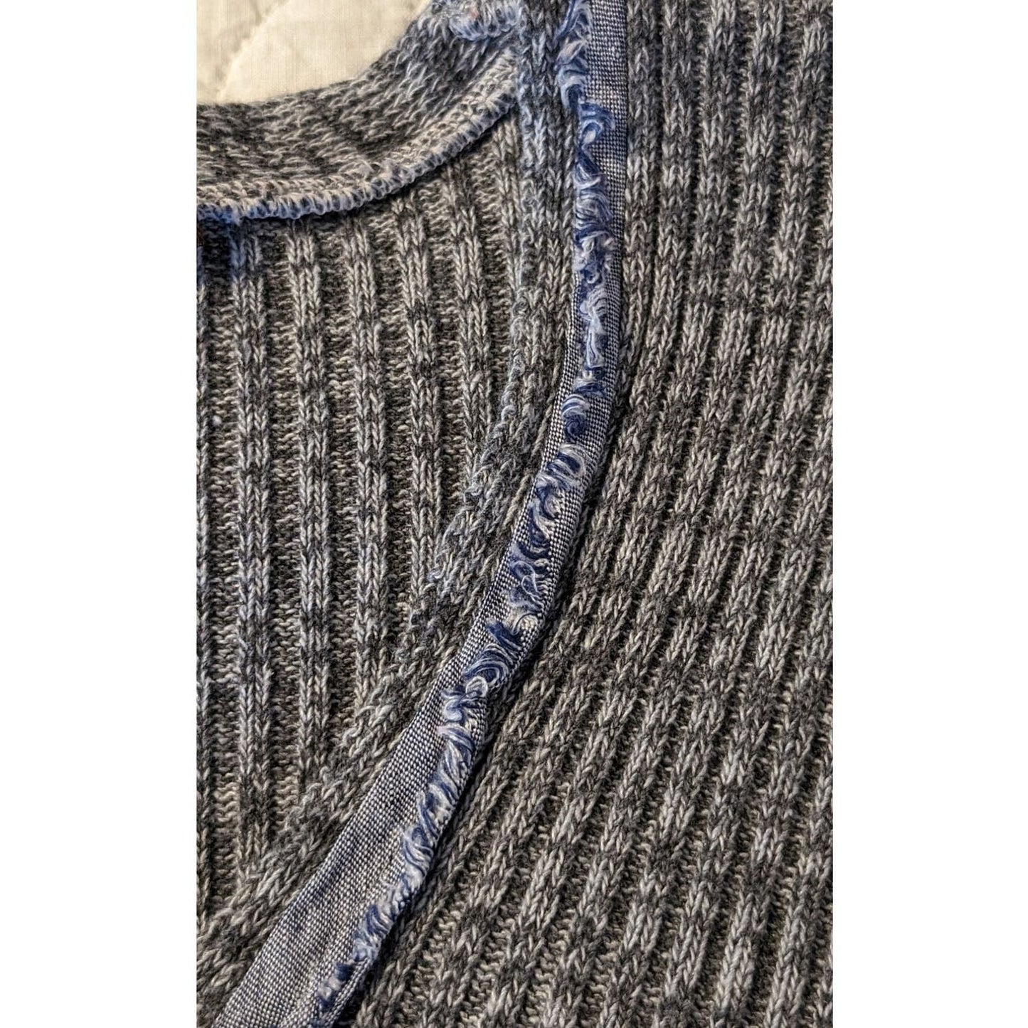 Zele 100% Flax Variegated Gray V-Neck Raw Edge Lightweight Sweater Women Sz XXL