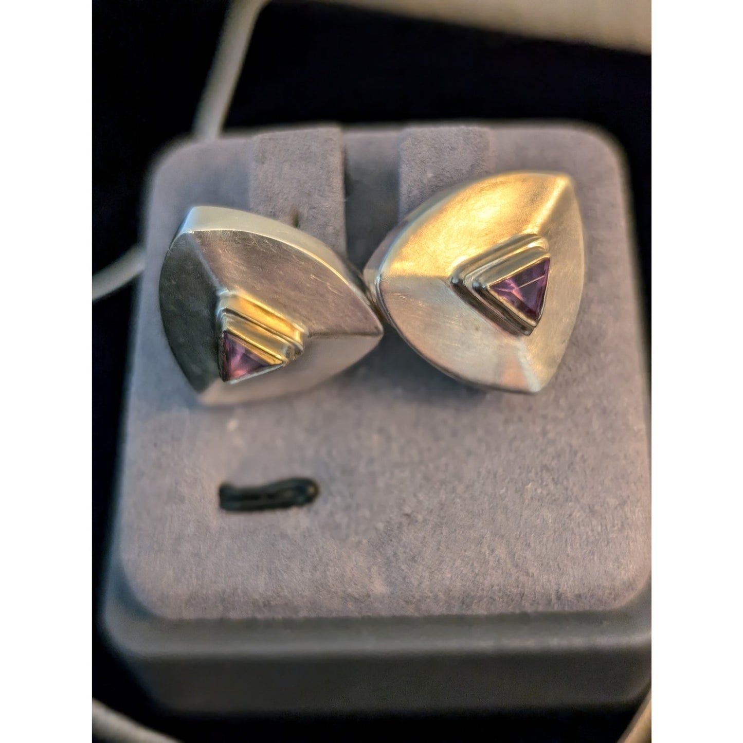 Vintage Chunky 925 Sterling Silver Amethyst Stud Earrings & Pendant Necklace Set