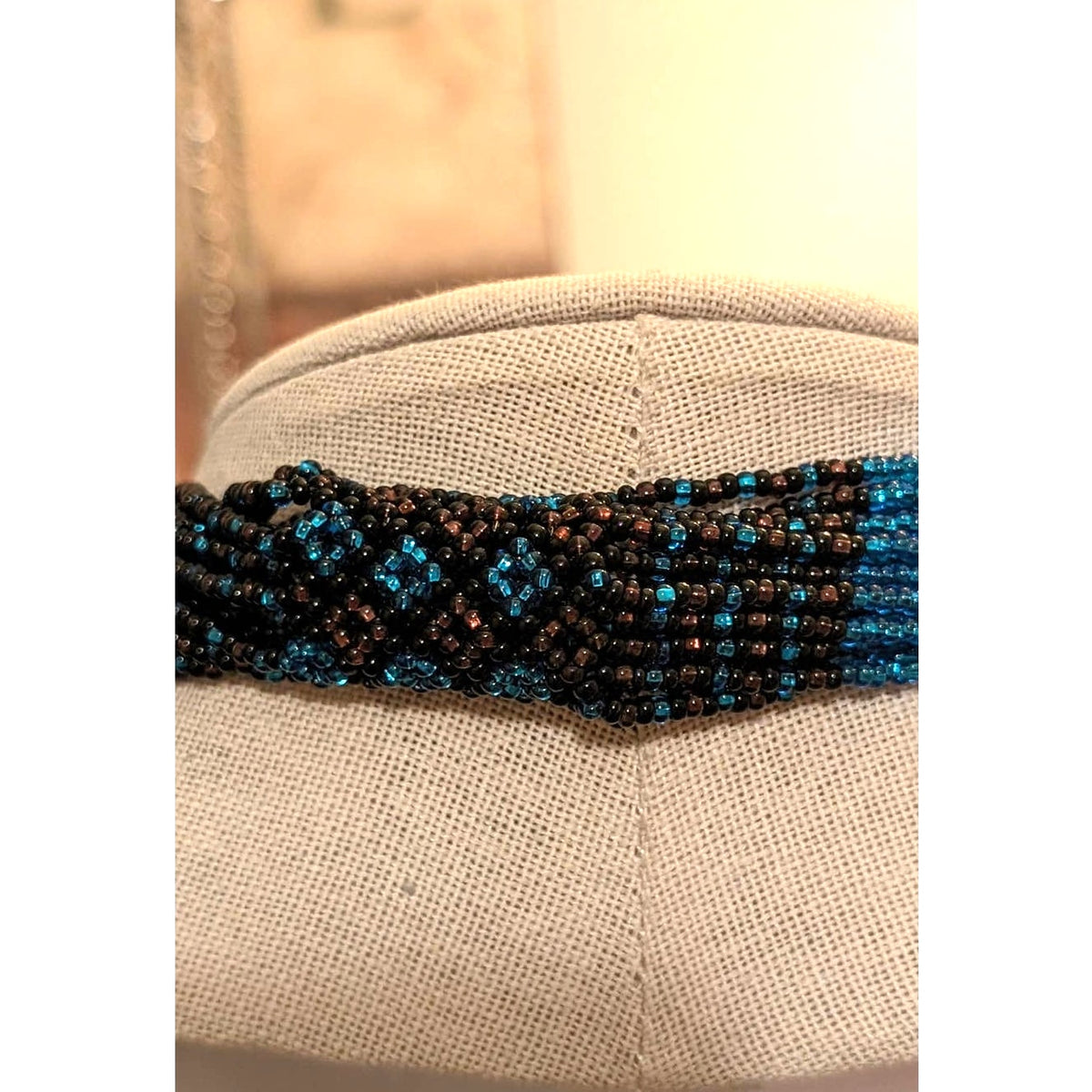 Brown & Blue Seed Bead Multi Strand Necklace With Woven Stations