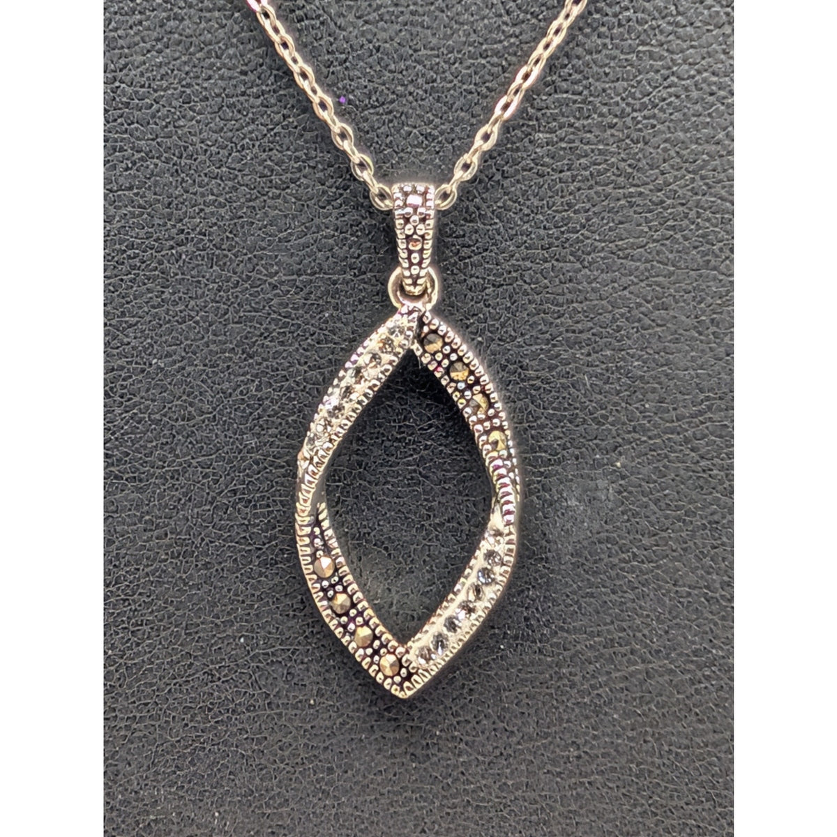 Twisted Marcasite Crystal Pendant on 925 Sterling Silver 17.5" Chain Necklace