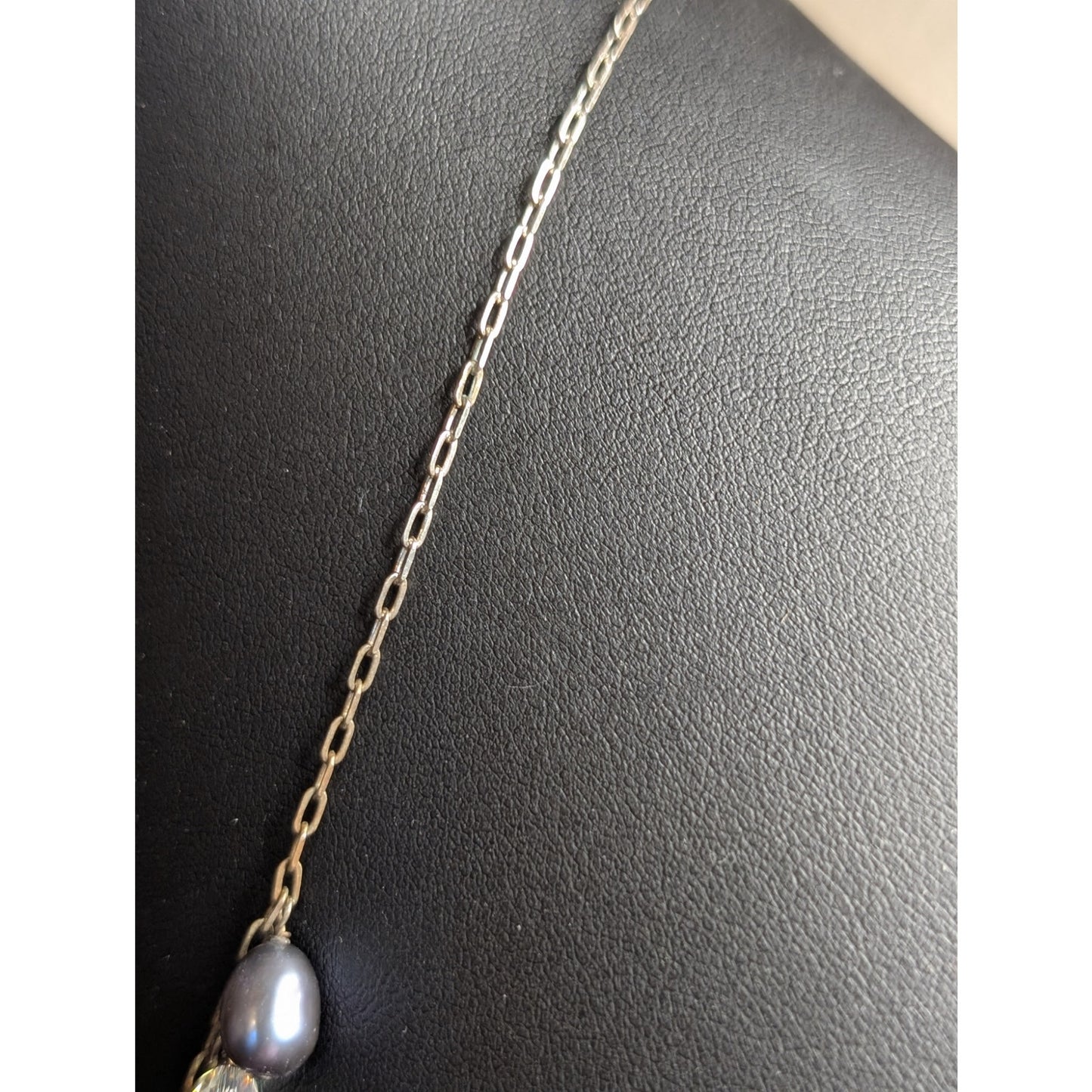 925 Sterling Silver Purple Teardrop Pearl Crystal Dangles 16.5"-18" Necklace